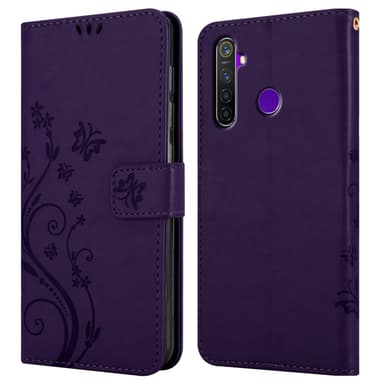 Realme 5 / 5i / 6i / C3 lommebokdeksel Blomster (lilla)