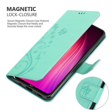 Xiaomi RedMi NOTE 8 lommebokdeksel Blomster (turkis)