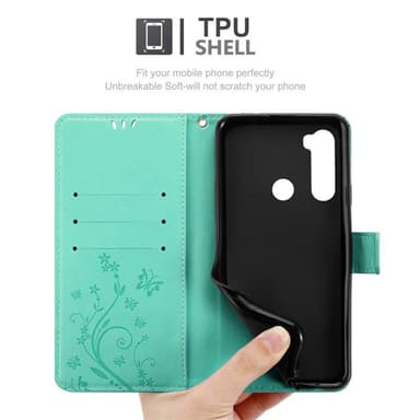 Xiaomi RedMi NOTE 8 lommebokdeksel Blomster (turkis)