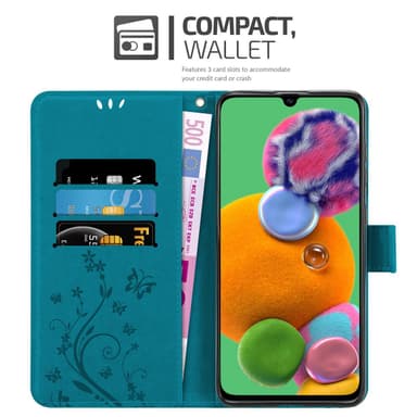 Samsung Galaxy A90 5G lommebokdeksel Blomster (blå)