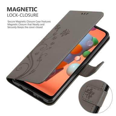 Samsung Galaxy A11 / M11 lommebokdeksel Blomster (grå)