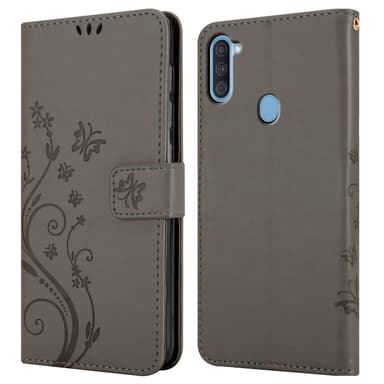 Samsung Galaxy A11 / M11 lommebokdeksel Blomster (grå)