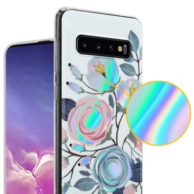 Samsung Galaxy S10 4G lommebokdeksel Blomster (hvit)