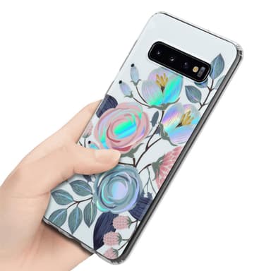 Samsung Galaxy S10 4G lommebokdeksel Blomster (hvit)