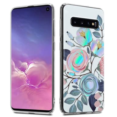 Samsung Galaxy S10 4G lommebokdeksel Blomster (hvit)