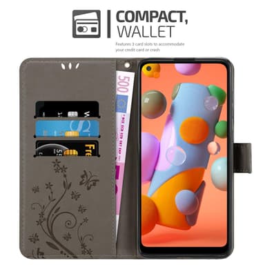 Samsung Galaxy A11 / M11 lommebokdeksel Blomster (grå)