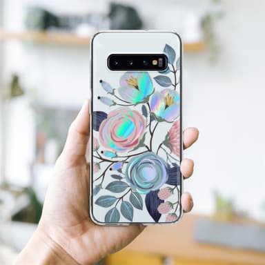 Samsung Galaxy S10 4G lommebokdeksel Blomster (hvit)