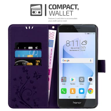 Honor 8 / 8 PREMIUM lommebokdeksel Blomster (lilla)