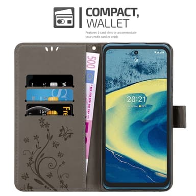 Nokia XR20 lommebokdeksel Blomster (grå)