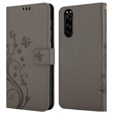 Sony Xperia 5 lommebokdeksel Blomster (grå)