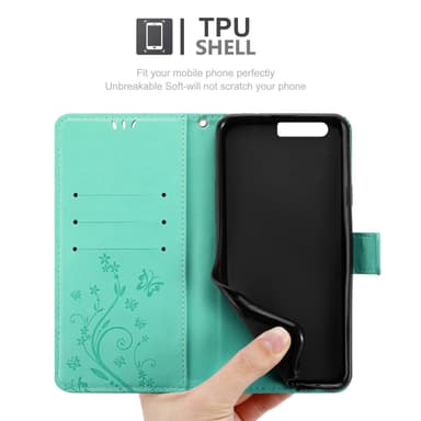 Huawei P10 PLUS lommebokdeksel Blomster (turkis)