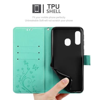 Samsung Galaxy A40 lommebokdeksel Blomster (turkis)