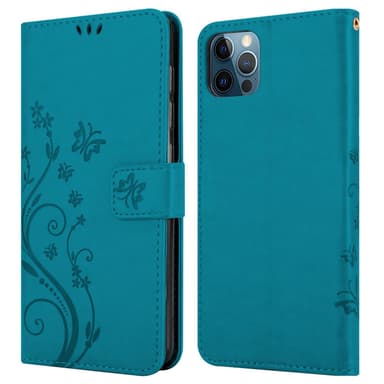 iPhone 13 MINI lommebokdeksel Blomster (blå)