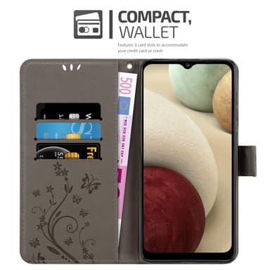 Samsung Galaxy A12 / M12 lommebokdeksel Blomster (grå)