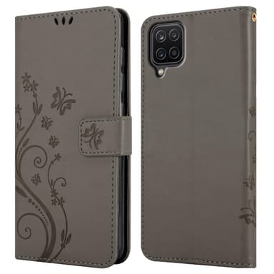 Samsung Galaxy A12 / M12 lommebokdeksel Blomster (grå)