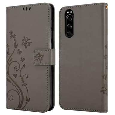 Sony Xperia 5 lommebokdeksel Blomster (grå)