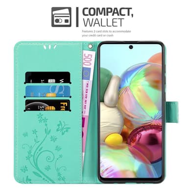 Samsung Galaxy A71 4G lommebokdeksel Blomster (turkis)