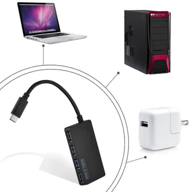 4-Port USB 3.0 USB-hub med flere grensesnitt Plug &