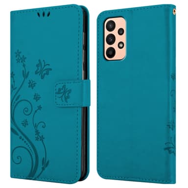 Samsung Galaxy A23 4G lommebokdeksel Blomster (blå)