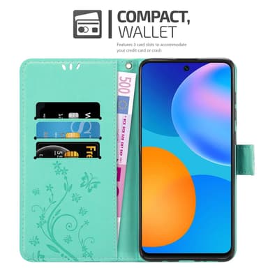 Huawei P SMART 2021 lommebokdeksel Blomster (turkis)