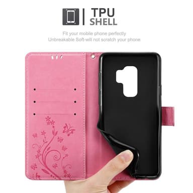 Samsung Galaxy S9 PLUS lommebokdeksel Blomster (rosa)