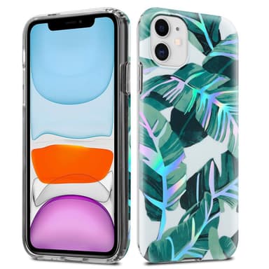 iPhone 11 lommebokdeksel Blomster (hvit)