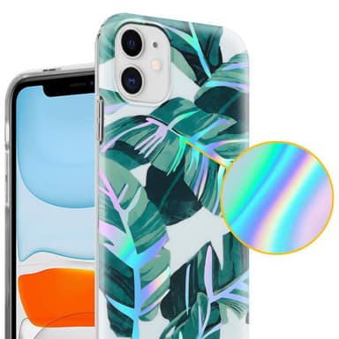 iPhone 11 lommebokdeksel Blomster (hvit)