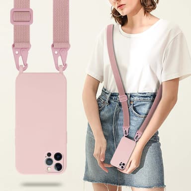 Deksel iPhone 12 / 12 PRO med Halskjede (rosa)