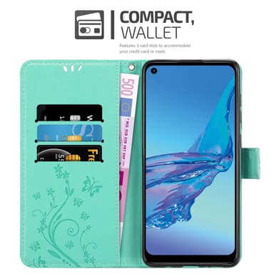 Oppo A53s lommebokdeksel Blomster (Turkis)