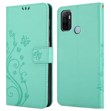 Oppo A53s lommebokdeksel Blomster (Turkis)