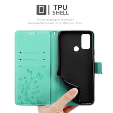 Oppo A53s lommebokdeksel Blomster (Turkis)