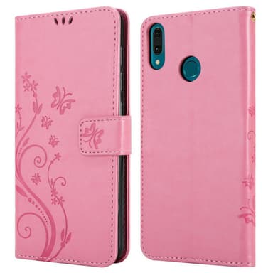 Huawei Y9 2019 lommebokdeksel Blomster (rosa)