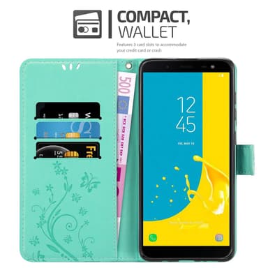 Samsung Galaxy J6 2018 lommebokdeksel Blomster (turkis)