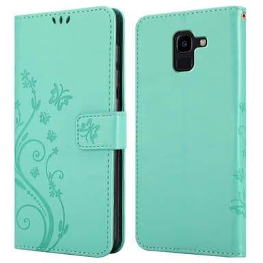 Samsung Galaxy J6 2018 lommebokdeksel Blomster (turkis)