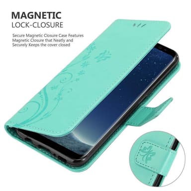 Samsung Galaxy S8 PLUS lommebokdeksel Blomster (turkis)
