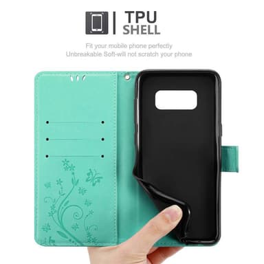 Samsung Galaxy S8 PLUS lommebokdeksel Blomster (turkis)