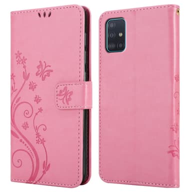 Samsung Galaxy A51 5G lommebokdeksel Blomster (rosa)