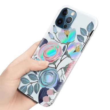 iPhone 12 PRO MAX lommebokdeksel Blomster (hvit)