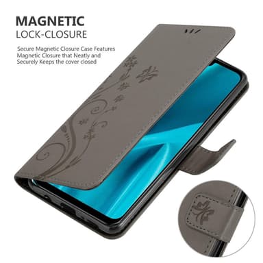 Huawei Y9 2019 lommebokdeksel Blomster (grå)