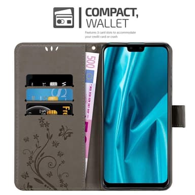 Huawei Y9 2019 lommebokdeksel Blomster (grå)