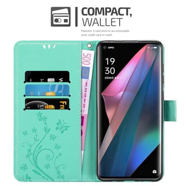 Oppo FIND X3 PRO lommebokdeksel Blomster (turkis)