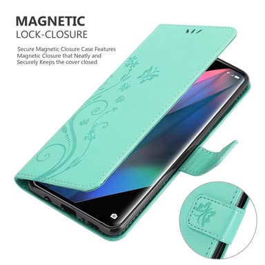 Oppo FIND X3 PRO lommebokdeksel Blomster (turkis)