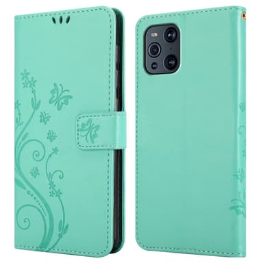 Oppo FIND X3 PRO lommebokdeksel Blomster (turkis)