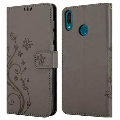 Huawei Y9 2019 lommebokdeksel Blomster (grå)