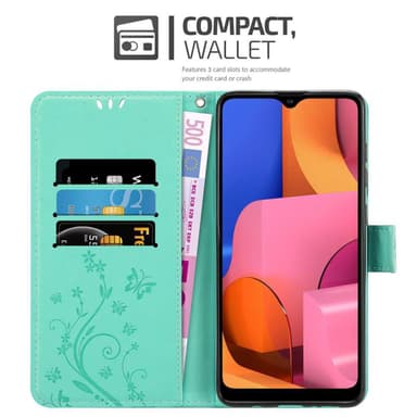 Samsung Galaxy A21 lommebokdeksel Blomster (turkis)
