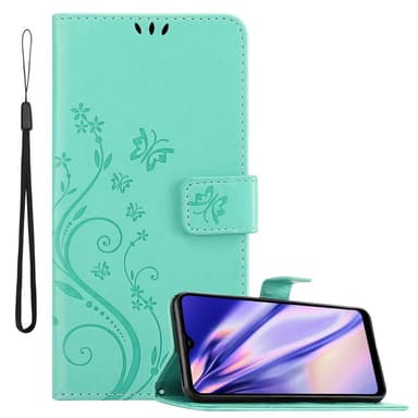 Samsung Galaxy A21 lommebokdeksel Blomster (turkis)