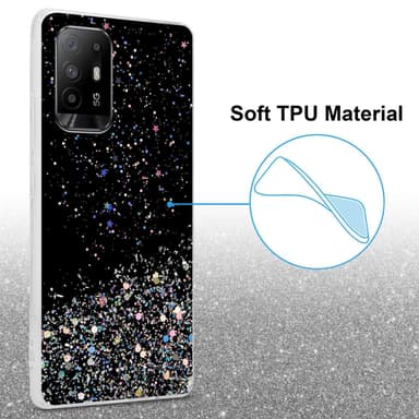 Oppo A94 5G Silikondeksel Glitter (Svart)