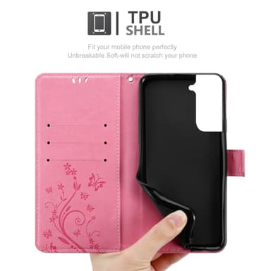 Samsung Galaxy S22 PLUS lommebokdeksel Blomster (rosa)
