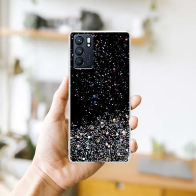 Oppo Reno6 5G Silikondeksel Glitter (Svart)