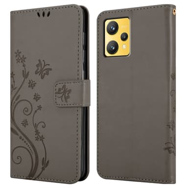 Realme 9 4G / 9 PRO+ lommebokdeksel Blomster (grå)